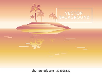 Vector abstract landscape in low poly style in bright gradient colors - modern background with copy space for text - island with palm trees
