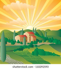 vector abstract landscape from Provence or Tuscany