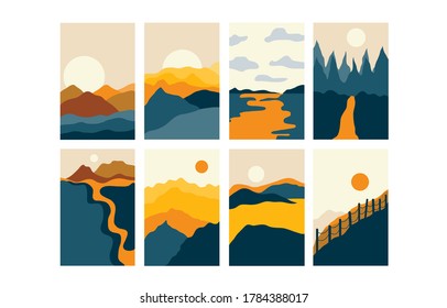 Vector Abstract Landscape Set Banner Set Stock Vector (Royalty Free ...