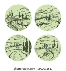 Vector Abstract landscape set. Vector hand drawn illustration.