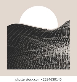 Vector abstract landscape. The sun rises from behind the hills