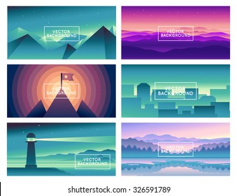 Paisajes abstractos vectoriales - plantillas de diseño en colores de gradiente brillante - con espacio de copia para el logotipo o texto - conjunto de pantalla de bienvenida o fondo de banner