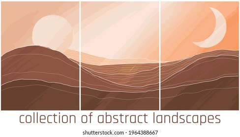 vector abstract landscapes in minimalist style. yellow, desert colours