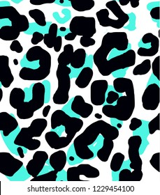 vector abstract large seamless pattern with leopard, jaguar or cheetah coat of fur texture. In Contrast  blue black and white color animal backdrops with spots patterns collection.