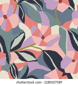 Vector abstract layers flower illustration seamless repeat pattern 