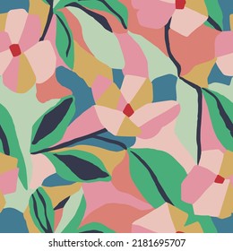 Vector abstract layers flower illustration seamless repeat pattern 