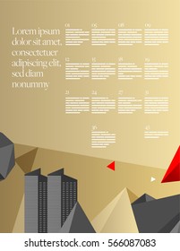 Vector Abstract Layout Design Template with Abstract Triangles and City Buildings for Book or Web or Screen