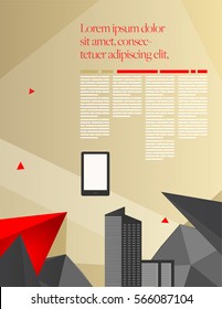 Vector Abstract Layout Design Template with Abstract Triangles and City Buildings for Book or Web or Screen
