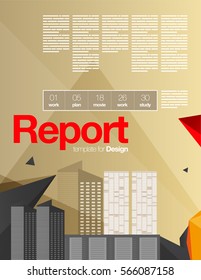 Vector Abstract Layout Design Template with Abstract Triangles and City Buildings for Book or Web or Screen