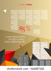 Vector Abstract Layout Design Template with Abstract Triangles and City Buildings for Book or Web or Screen