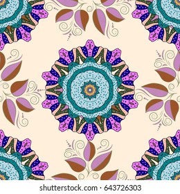 Vector abstract leaf background. Pretty floral print with blue small leaves. Motley seamless pattern.