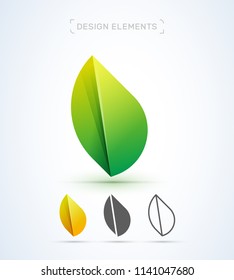 Vector abstract leaf logo template. Eco sign. Material design, origami, flat and line art style