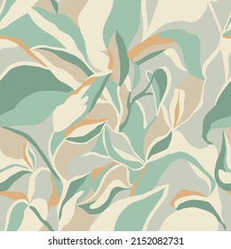 Vector abstract leaf and modern shapes drawing illustration seamless repeat pattern fashion and home decor print fabric digital artwork