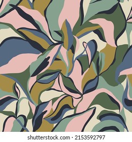 Vector abstract leaf and modern shapes drawing illustration seamless repeat pattern fashion and home decor print fabric digital artwork