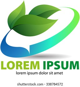 Vector abstract, leaf shape and circular text balloon as a logo or icon, a global invitation to return to nature