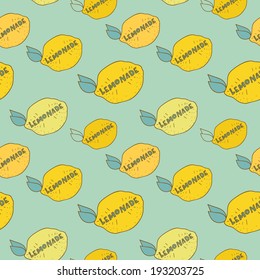 Vector abstract lemonade pattern. Vector hand drawn lemon seamless background.
