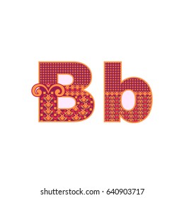 Vector abstract letter B with ornamental pattern. Cartoon signs with decorative filling