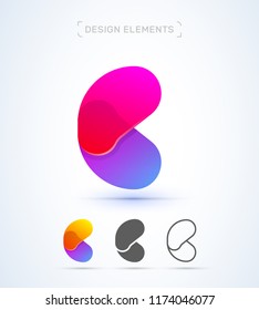 Vector abstract letter C and B logo design elements. Material design, transparent, origami, flat and line art style collection