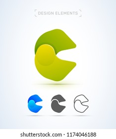 Vector abstract letter C logo design elements. Material design, transparent, origami, flat and line art style collection