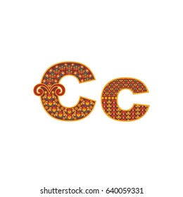 Vector abstract letter C with ornamental pattern. Cartoon signs with decorative filling