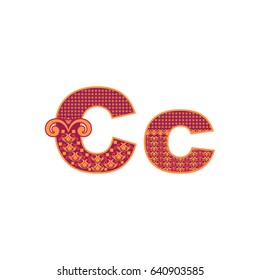 Vector abstract letter C with ornamental pattern. Cartoon signs with decorative filling
