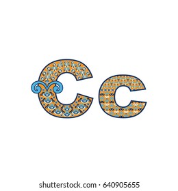 Vector abstract letter C with ornamental pattern. Cartoon signs with decorative filling