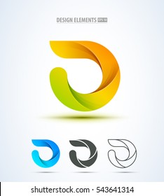 Vector abstract letter D or b logo design concept. Origami paper icon set