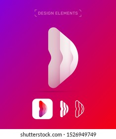 Vector abstract letter D or C logo design elements, material, origami paper, flat and line art app icon set