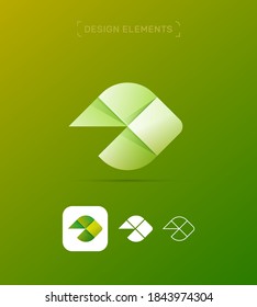 Vector abstract letter D logo design template. Fluent material, origami paper, flat, line style icon set