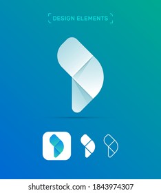 Plantilla de diseño del logotipo de la letra D abstracta del vector. Material fluido, papel de origami, plano, conjunto de iconos de estilo de línea