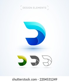 Vector abstract letter D logo design template. Modern 3d, flat and line art style. Twisted