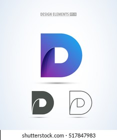 Vector abstract letter D logo design concept  Origami paper icon set