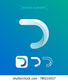 Vector abstract letter D logo template. Material design, origami, line art style.