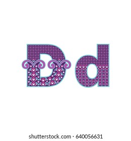 Vector abstract letter D with ornamental pattern. Cartoon signs with decorative filling