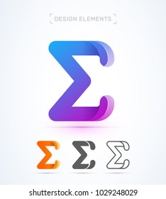 Vector abstract Letter E logo template. Sigma sign icon. Material design, flat and line art style. Origami paper