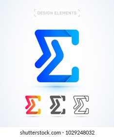 Vector abstract Letter E logo template. Sigma sign icon. Material design, flat and line art style. Origami paper