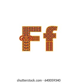 Vector abstract letter F with ornamental pattern. Cartoon signs with decorative filling