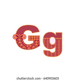 Vector abstract letter G with ornamental pattern. Cartoon signs with decorative filling