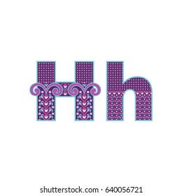 Vector abstract letter H with ornamental pattern. Cartoon signs with decorative filling
