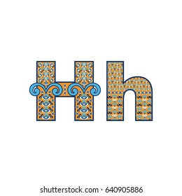 Vector abstract letter H with ornamental pattern. Cartoon signs with decorative filling