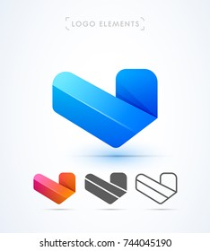 Vector abstract letter J , V logo template. Material design, flat, line styles. Check mark