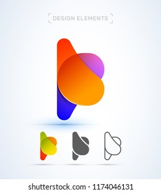Vector abstract letter K logo design elements. Material design, transparent, origami, flat and line art style collection