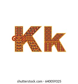Vector abstract letter K with ornamental pattern. Cartoon signs with decorative filling