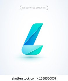 Vector abstract letter L logo design elements. Flat, origami material design, rounded style. Corporate icon, glossy and crystal