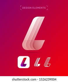 Vector abstract letter L logo design elements. Flat, origami material design style. Corporate identity. App icon