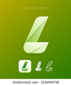 Vector abstract letter L logo design elements. Flat, origami material design app icon style