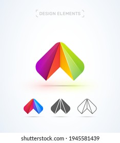 Vector abstract letter A logo design template. Fluent, glossy 3d style. App icon. Origami paper arrow up