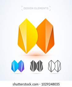Vector abstract letter M logo template. Material design, flat and line art style. Origami paper