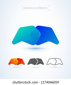 Vector abstract letter M logo design elements. Material design, transparent, origami, flat and line art style collection