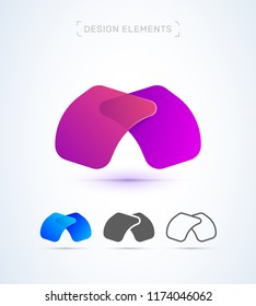 Vector abstract letter M logo design elements. Material design, transparent, origami, flat and line art style collection